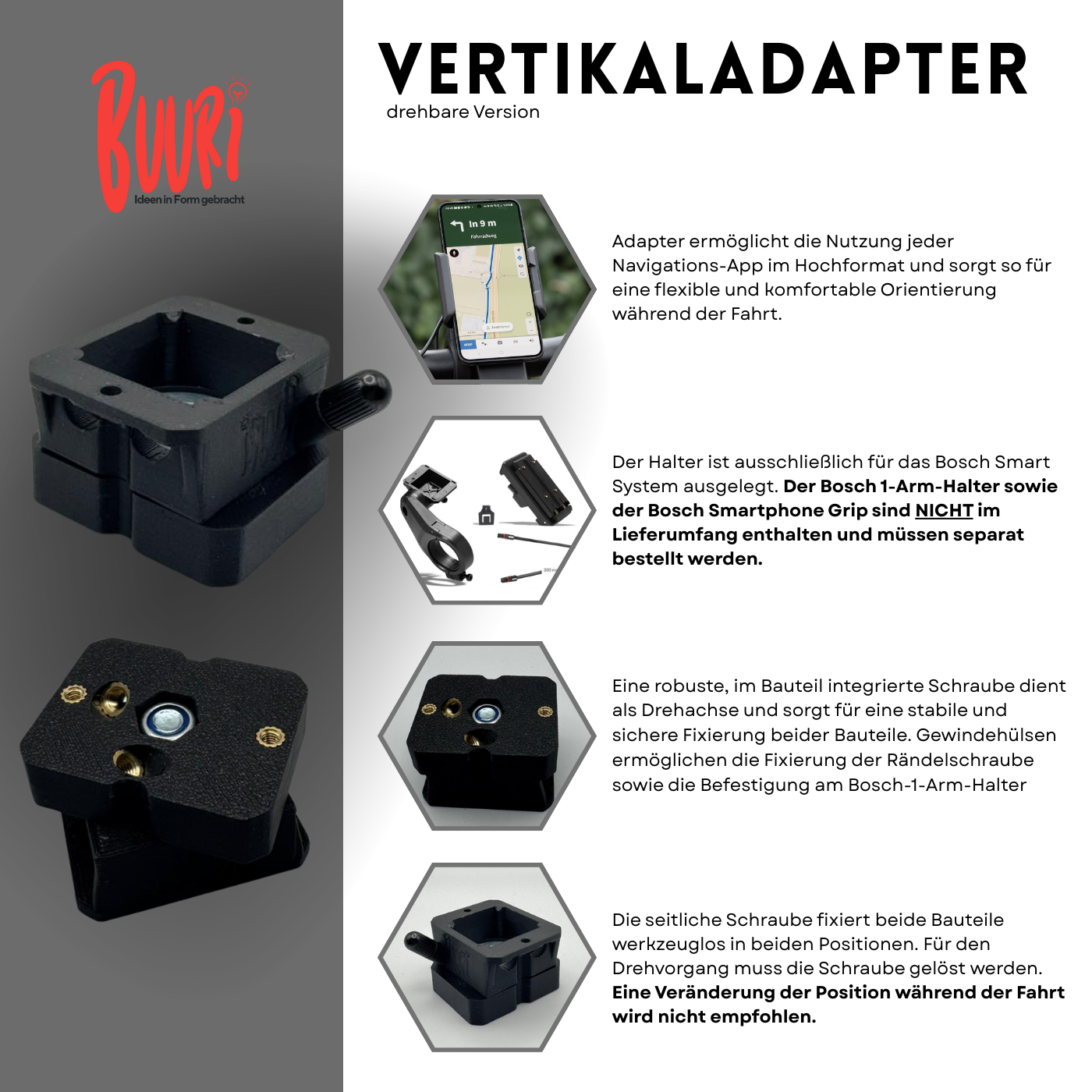 Werkzeuglos Drehbarer 90 Grad Adapter passend für Bosch Smartsystem/Smartphone Grip & KIOX 300/500