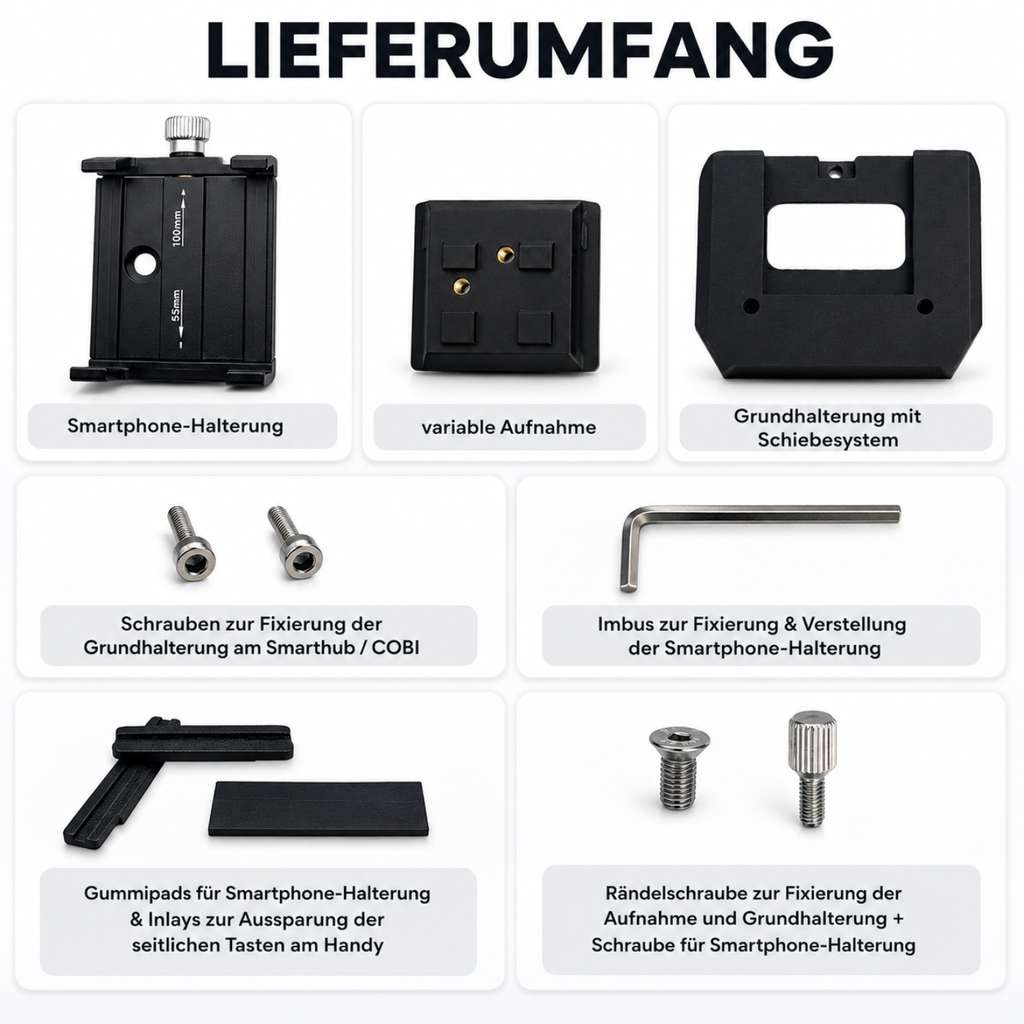 Universal 2.0 Halterung für Bosch SmartphoneHub / COBI.Bike E-Bike – Handyhalter Adapter mit Hochkant- und Querformat-Funktion