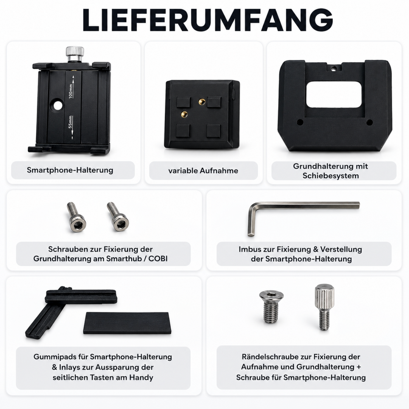 Universal 2.0 Halterung für Bosch SmartphoneHub / COBI.Bike E-Bike – Handyhalter Adapter mit Hochkant- und Querformat-Funktion