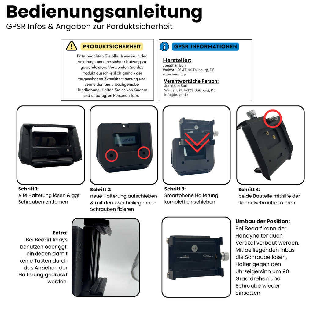 Universal 2.0 Halterung für Bosch SmartphoneHub / COBI.Bike E-Bike – Handyhalter Adapter mit Hochkant- und Querformat-Funktion