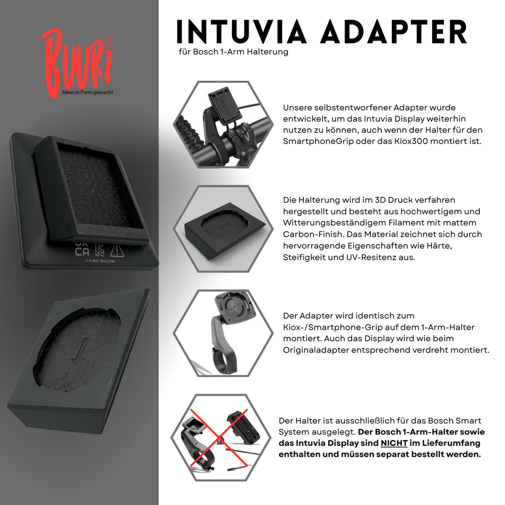 Adapter für Bosch Intuvia100 auf 1-Arm Kiox Smartphonegrip Halterung