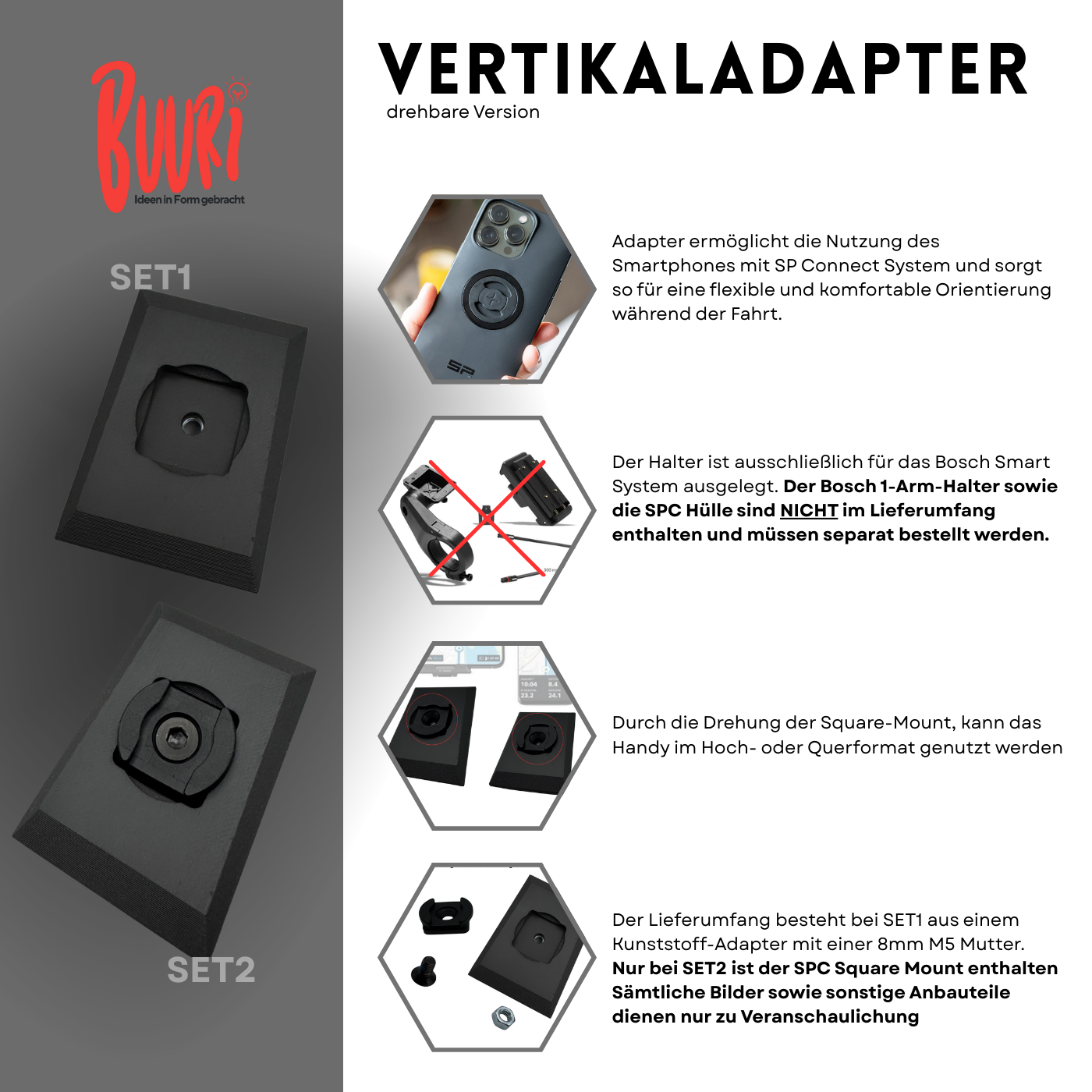SP Connect Adapter für Bosch 1-Arm Halterung KIOX / Smartphone GRIP SPC+